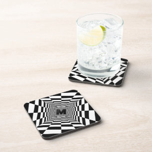 Black & White Visual Illusion, Monogram or Initial Coaster