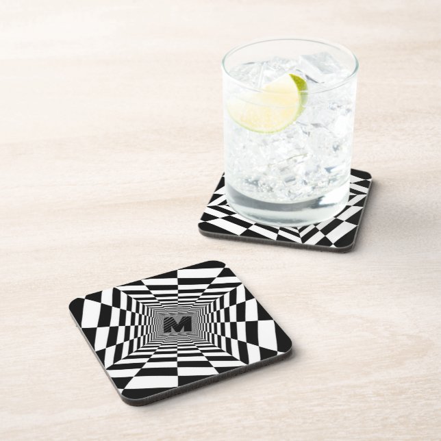 Black & White Visual Illusion, Monogram or Initial Coaster (Right Side)