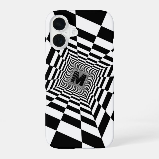 Black & White Visual Illusion, Monogram or Initial iPhone 16 Case (Back)