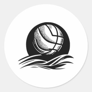 Black & White Volleyball Artwork Classic Round Sticker