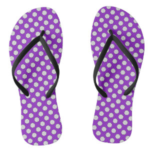 Black White Volleyball Balls on Purple Thongs