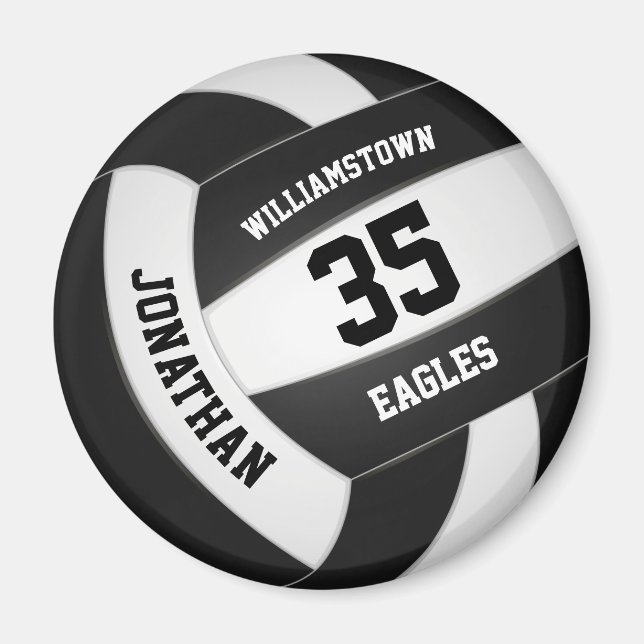 black white volleyball team colours boys girls magnet (Front)