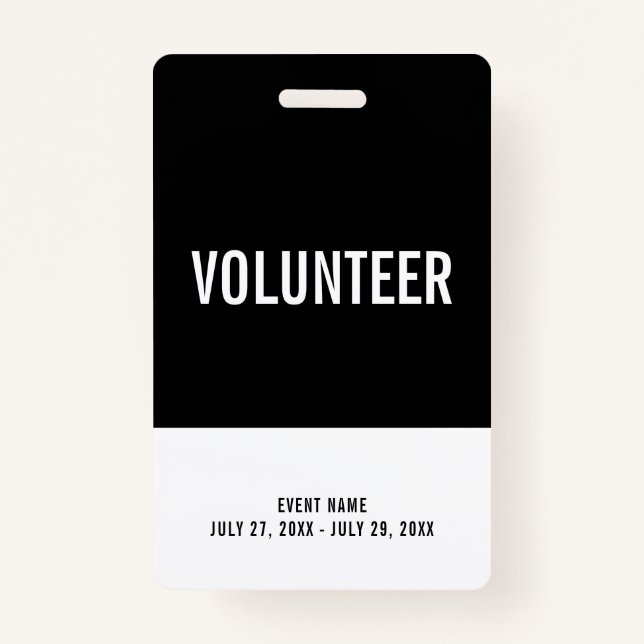 Black & White Volunteer All Access Pass Event ID ID Badge (Front)