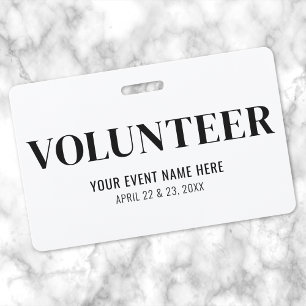 Black White Volunteer Event ID Badge