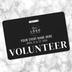 Black White Volunteer ID Badge