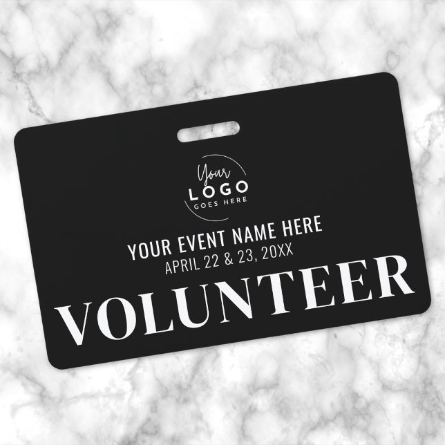Black White Volunteer ID Badge (Black White Volunteer Badge)