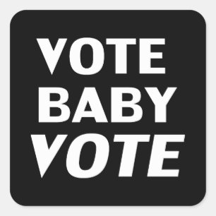 black & white "vote baby vote" sticker