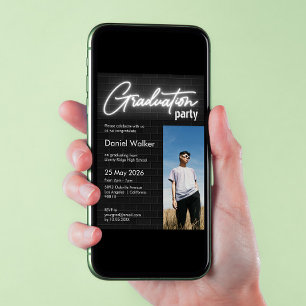Black&white wall neon photo graduation party invitation