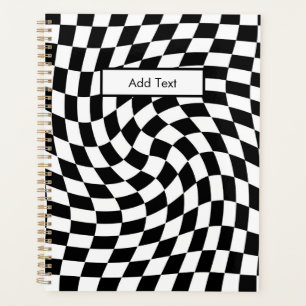 Black & White Warped Checkered Pattern Custom Planner