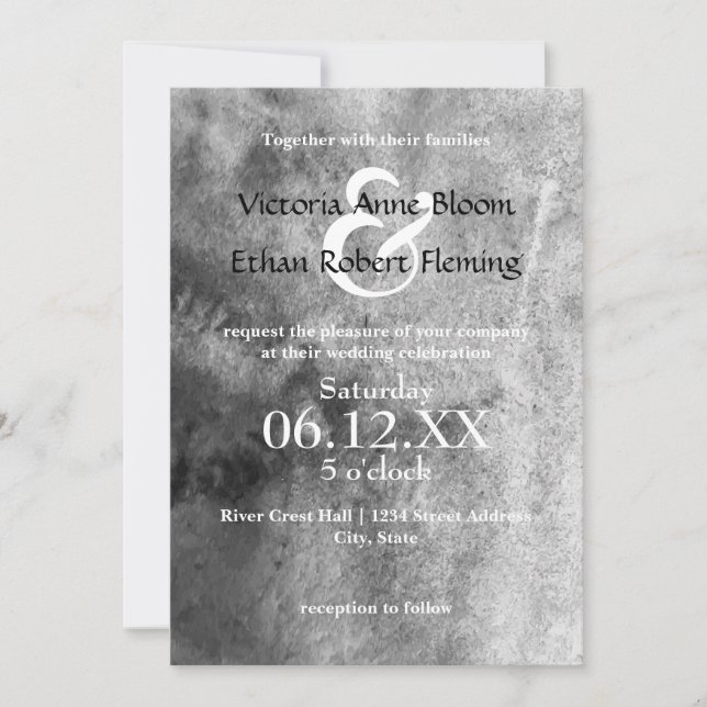Black/White Watercolor - 3x5 Wedding Invitation (Front)