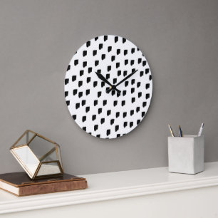 Black & White Watercolor Brushstroke  Large Clock