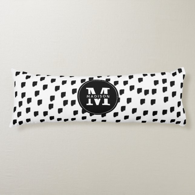 Black & White Watercolor Brushstroke Monogram Body Cushion (Front)