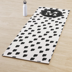 Black & White Watercolor Brushstroke Monogram Yoga Mat