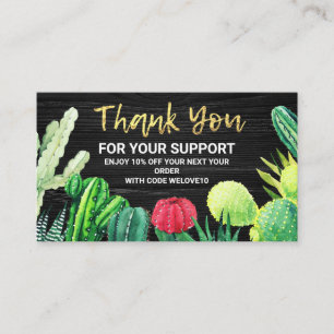 Black & White Watercolor Cactus Discount Business Card