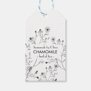 Black White Watercolor Chamomile Homemade Tea Gift Tags