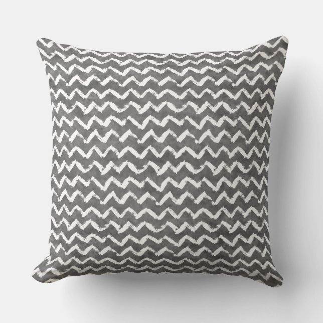 Black White Watercolor Chevron Stripes Cushion (Front)