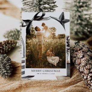 Black & White Watercolor Family Photo Holiday Card