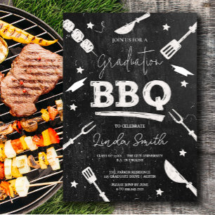 Black White Watercolor Graduation BBQ Invitation