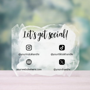 Black White Watercolor Let's Get Social  Acrylic Sign