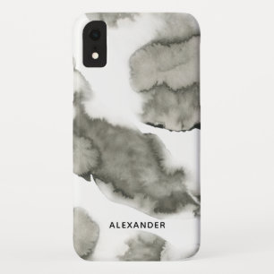 Black & White Watercolor Ombre Marble Monogram iPhone XR Case