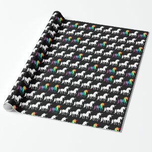 Black & White Watercolor Rainbow Unicorn Pattern Wrapping Paper
