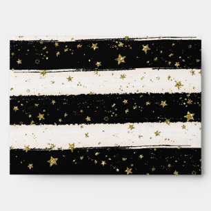 Black White Watercolor Stripes Gold Glitter Stars Envelopes