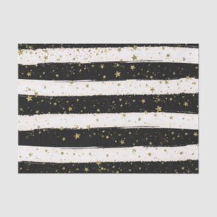 Black White Watercolor Stripes Gold Glitter Stars Tissue Paper