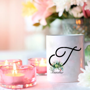 Black white watercolor wildflowers coffee mug