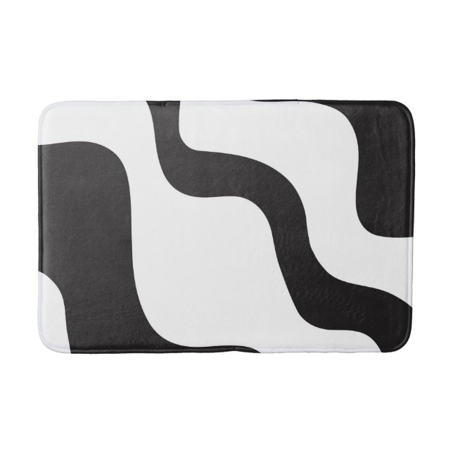 Black & White Wave Abstract Modern Art Chic Bath Mat (Front)