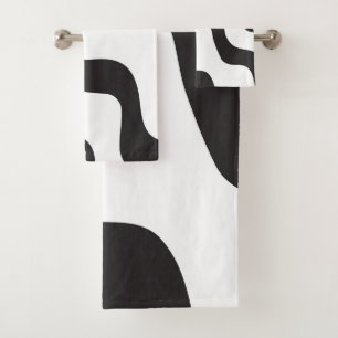 Black & White Wave Abstract Modern Art Chic Bath Towel Set