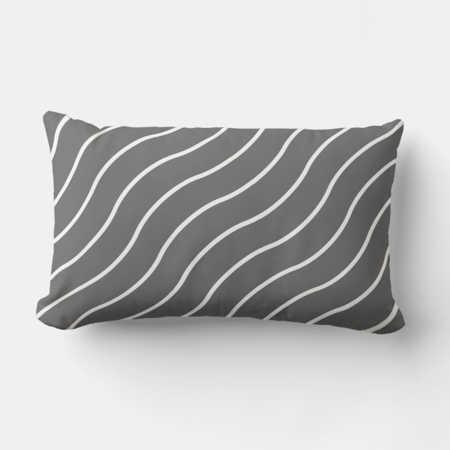 Black White Wave Pattern Lumbar Cushion (Front)