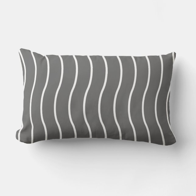 Black White Wave Pattern Lumbar Pillow (Front)