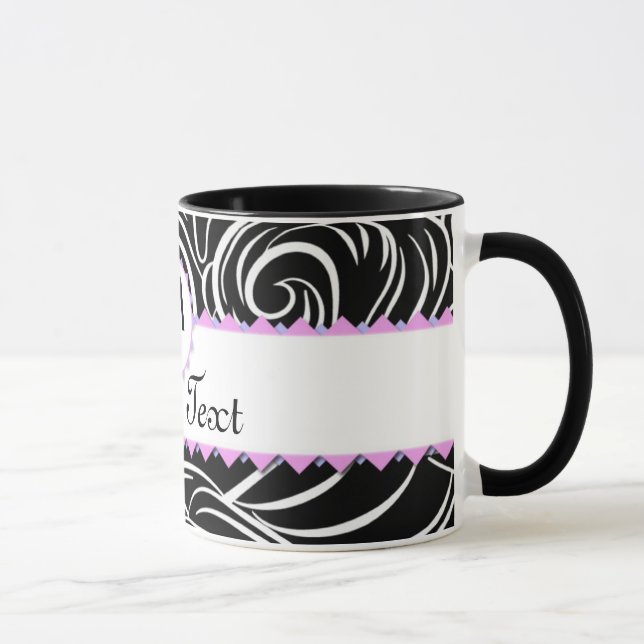 Black & White Wave Pattern Monogram Personalised Mug (Right)