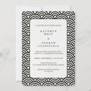 Black + White Wave Pattern Wedding Invitation