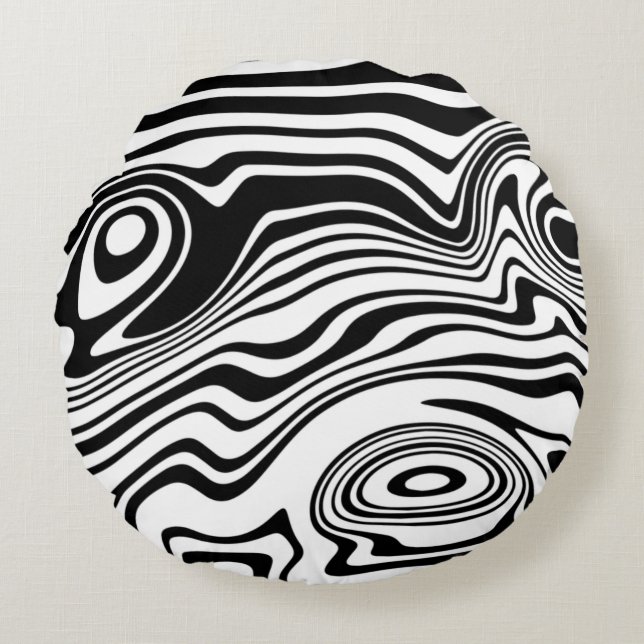 Black White Waves Patten Round Pillow - Your Colou (Front)