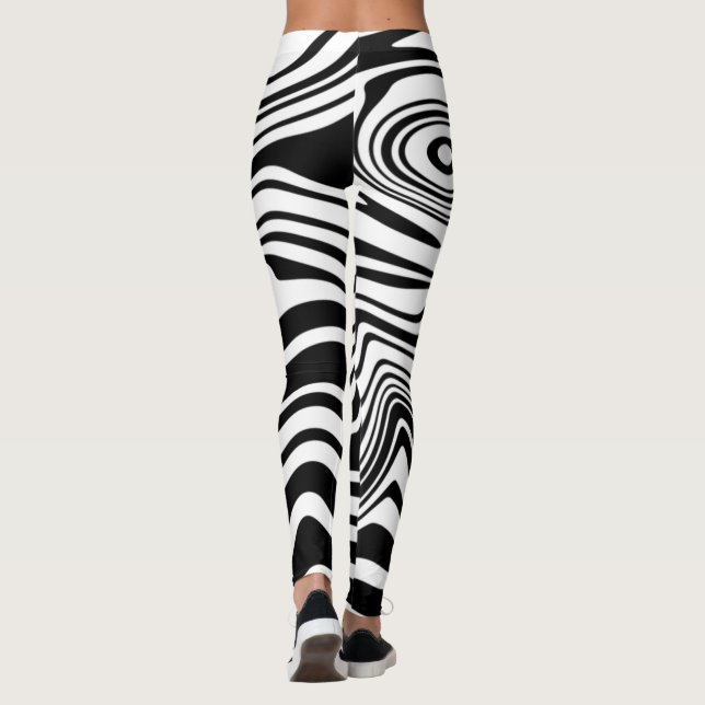 Black White Waves Striped Leggings - Choose Colour (Back)