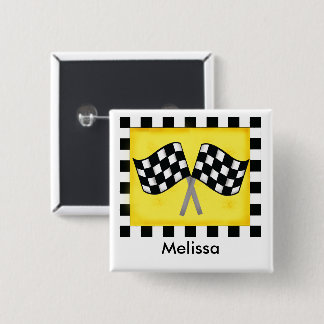 Black White Waving Chequered Flag Name Badge