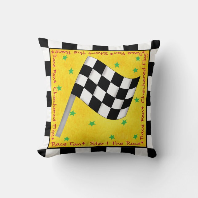 Black White Waving Winner Chequered Flag Yellow Cushion (Front)