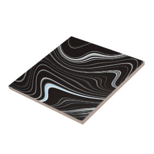 Black & White Wavy Abstraction Ceramic Tile