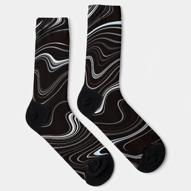 Black & White Wavy Abstraction Socks (Right)