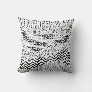 Black White Wavy Patchwork Ornament Cushion