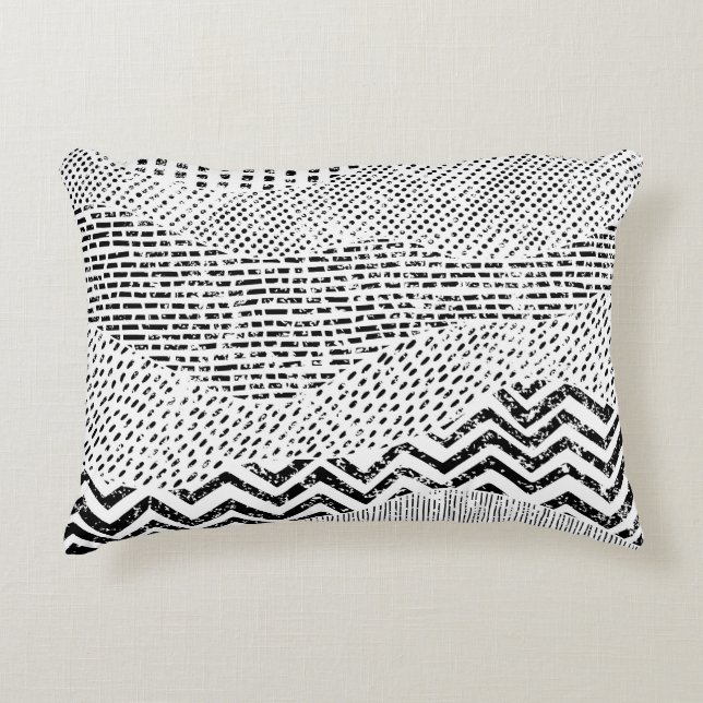 Black White Wavy Patchwork Ornament Decorative Cushion (Front)