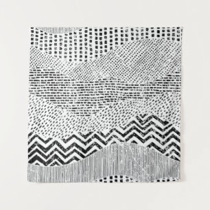 Black White Wavy Patchwork Ornament Tapestry