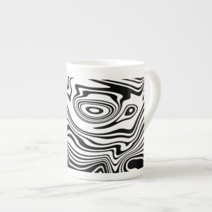 Black White Wavy Striped Bone China Mug