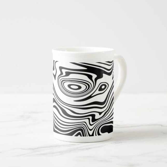 Black White Wavy Striped Bone China Mug (Front Right)