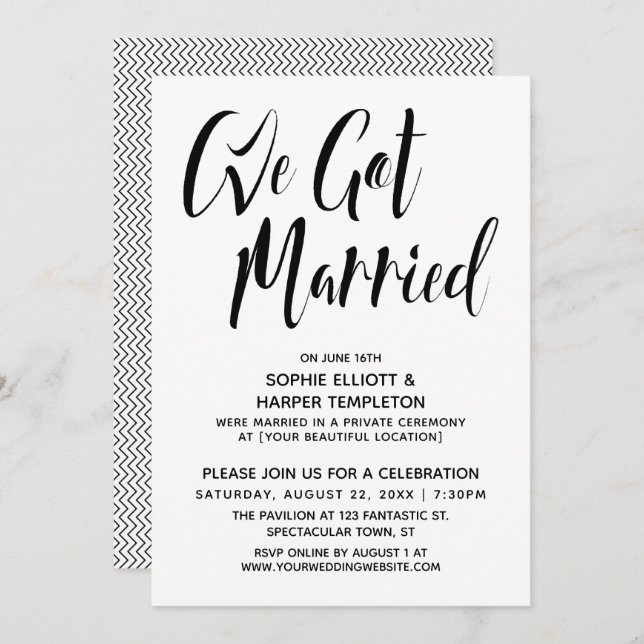 Black & White We Got Married Typography Party Invitation (Front/Back)