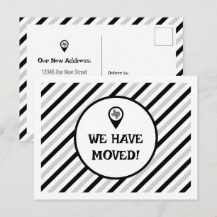 Black & White We Have Moved Striped Moving  Postcard