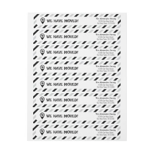 Black & White We Have Moved Striped Moving  Wrap Around Label