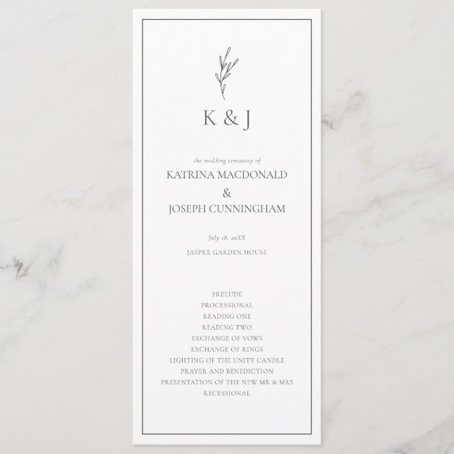 Black & White Wedding Ceremony Minimalist Elegant Program (Front)