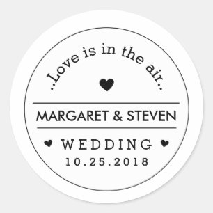 Black & White Wedding Custom Names & Date Round Classic Round Sticker